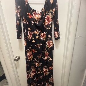 Floral Maxi Dress in Black and Pink